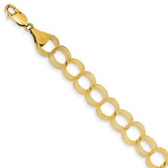 14k Yellow Gold Solid 9.50mm Triple Link Charm Bracelet