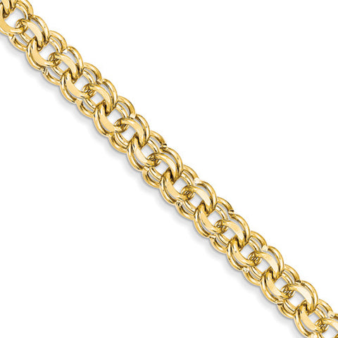 14k Yellow Gold 8.00mm Solid Double Link Charm Bracelet